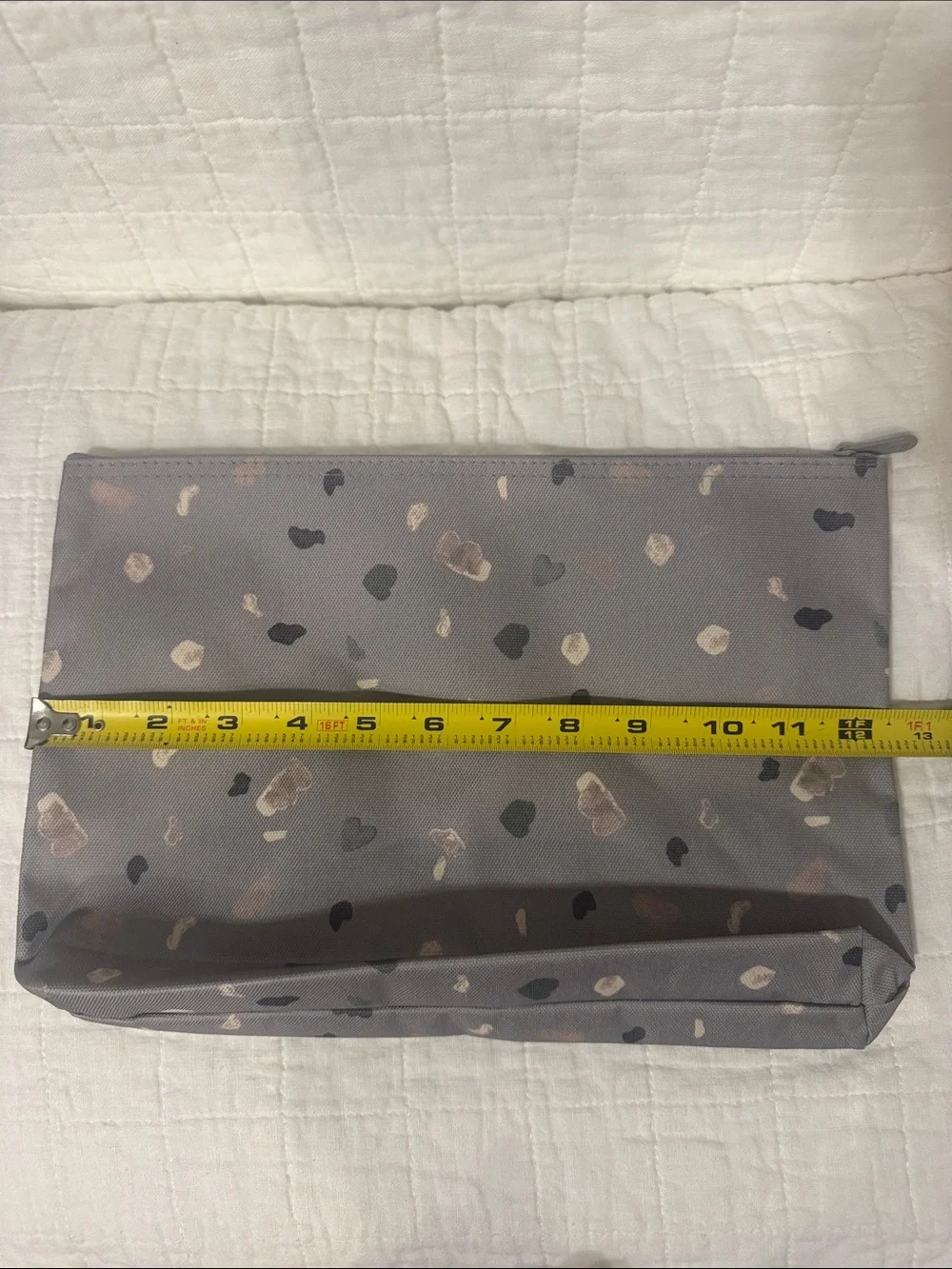 thirty-one Gray Heart Dot Cosmetic Pouch with Pink & Cream Accents